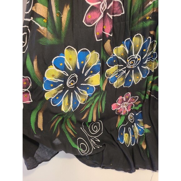 NWT One Size Ace Fashion Black Hand Painted Floral Tunic Sundress Swimsuit Cover - Picture 5 of 7